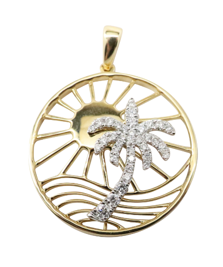 Picture of 14k Two-Tone Gold & Diamond Palm Tree in the Sun Pendant