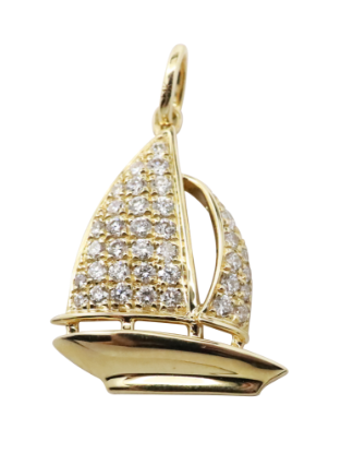 Picture of 14k Yellow Gold Sailboat Pendant with Pavé Set Diamond Sails
