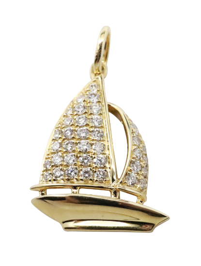 Picture of 14k Yellow Gold Sailboat Pendant with Pavé Set Diamond Sails