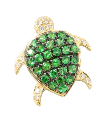 Picture of 18k Yellow Gold & Pavé Set Green Garnet & Diamond Sea Turtle Pendant