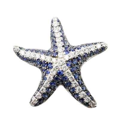 Picture of 18k White Gold & Pavé Set Sapphire and Diamond Starfish Pendant