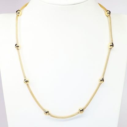 Picture of 14k Yellow Gold Mesh Chain Necklace with Gold Bead Stations