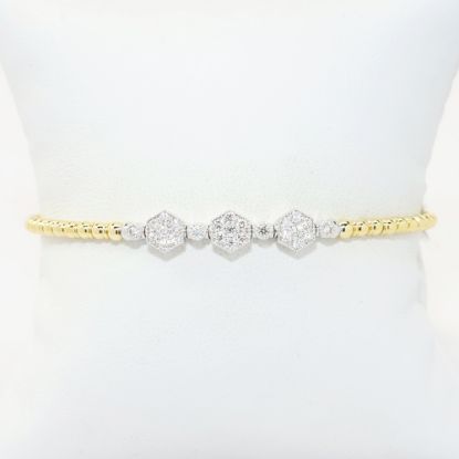 Picture of 14k Yellow Gold Beaded Bangle Bracelet with White Gold & Diamond Accents