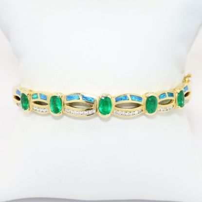 Picture of 14k Yellow Gold, Emerald, Opal and Diamond Bangle Bracelet 