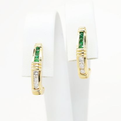 Picture of 14k Yellow Gold, Emerald and Diamond Open Hoop Earrings