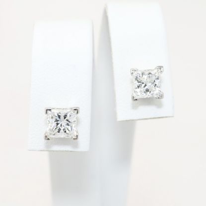 Picture of Platinum & Princess Cut Diamond Stud Earrings
