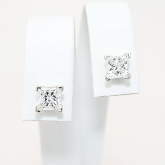 Picture of Platinum & Princess Cut Diamond Stud Earrings