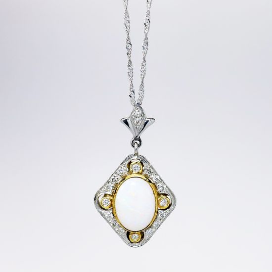 Picture of Vintage Inspired 18k Gold, Platinum, Diamond & Opal Pendant 