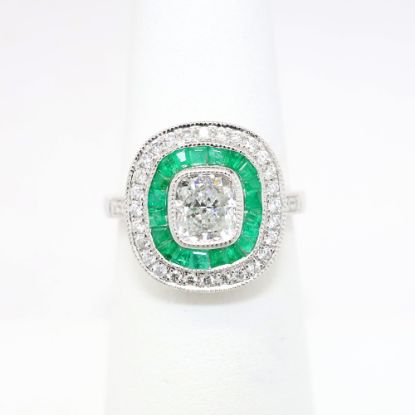 Picture of Art Deco Inspired Platinum Diamond and Emerald Ring