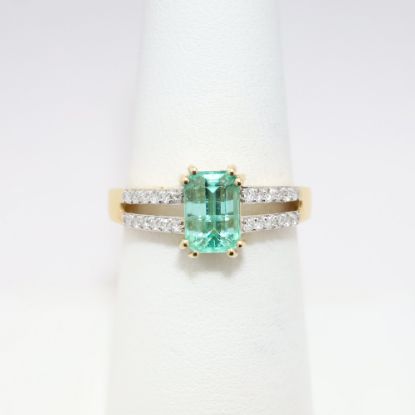 Picture of 14k Yellow Gold & Emerald Cut Emerald Ring with Diamond Accents