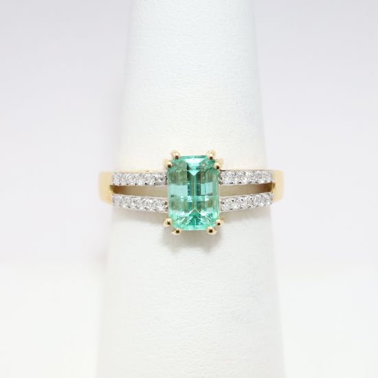 Picture of 14k Yellow Gold & Emerald Cut Emerald Ring with Diamond Accents