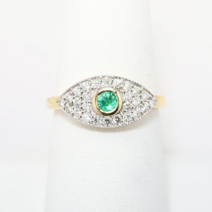 Picture of 14k Yellow Gold, Diamond & Emerald Evil Eye Ring