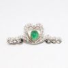 Picture of Vintage 14k White Gold, Emerald & Diamond Heart & Ribbon Motif Bar Brooch