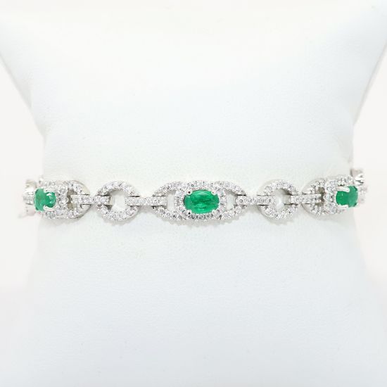 Picture of 14k White Gold, Emerald and Diamond Fancy Link Bracelet