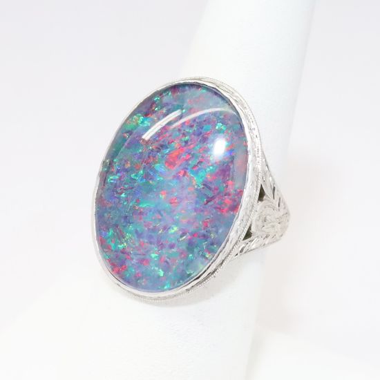 Picture of Vintage Platinum & Large Opal Triplet Cabochon Ring