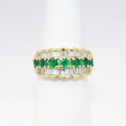 Picture of 14k Yellow Gold & Multi Emerald Ring with Baguette Cut Diamond Accents