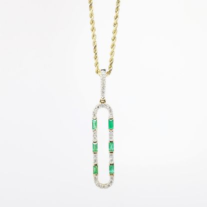 Picture of 14k Yellow Gold Rope Chain Necklace with Emerald & Diamond Pendant