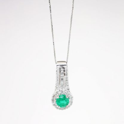 Picture of 14k White Gold, Emerald and Diamond Necklace