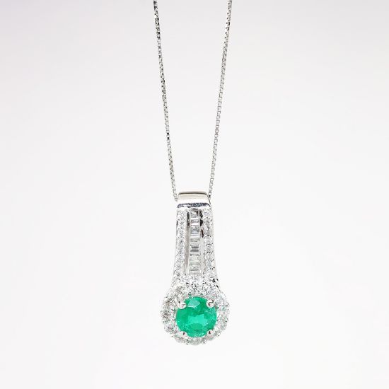 Picture of 14k White Gold, Emerald and Diamond Necklace