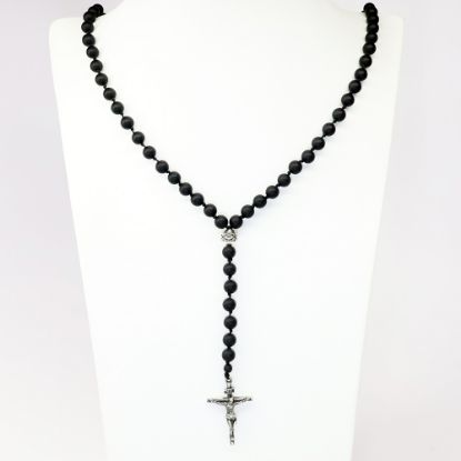 Picture of AXION Sterling Silver & Matte Black Onyx Men's Rosary Style Necklace