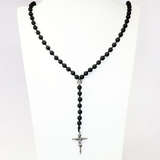 Picture of AXION Sterling Silver & Matte Black Onyx Men's Rosary Style Necklace