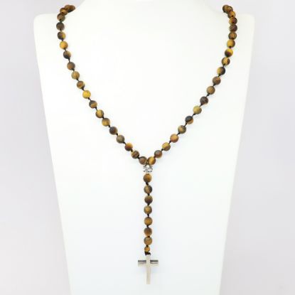 Picture of AXION Tiger's Eye & Sterling Silver Men's Rosary Style Necklace