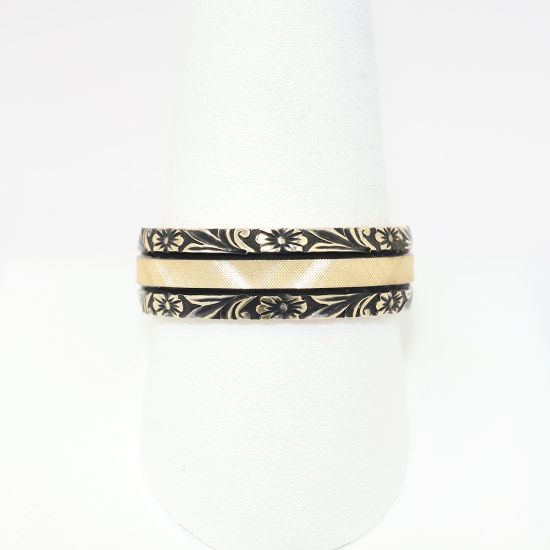 Picture of Men's 14k Yellow Gold Wedding Band with Embossed Floral Borders 