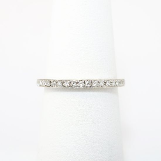 Picture of 14k White Gold Diamond Wedding Band with Milgrain Edging 