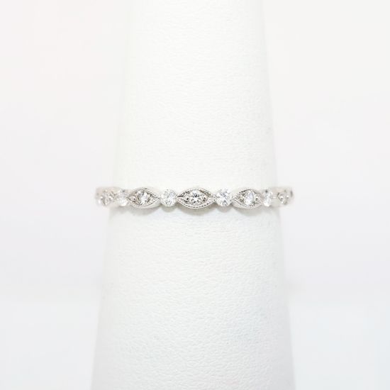 Picture of 18k White Gold & Diamond Wedding Band with Milgrain Detailing