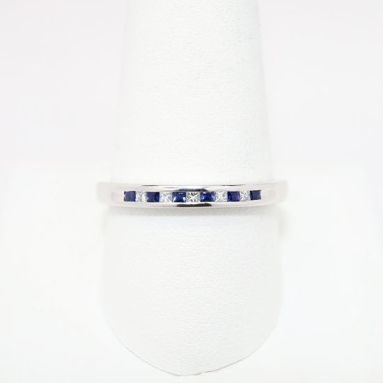 Picture of 14k White Gold, Blue Sapphire and Diamond Wedding Band