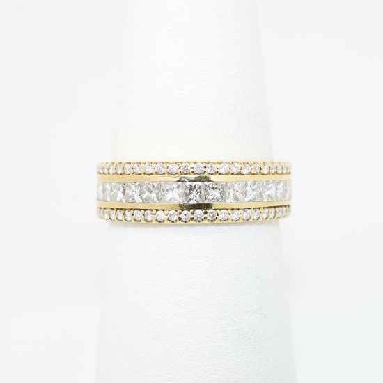 Picture of 14k Yellow Gold & Channel Set Square Cut Diamond Ring with Round Single Cut Diamond Edges