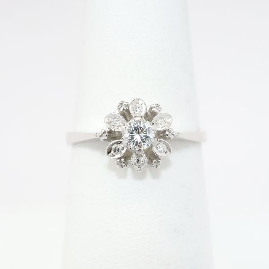 Picture of 14k White Gold & Diamond Flower Ring