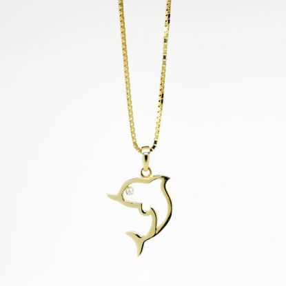 Picture of 14k Yellow Gold & Diamond Dolphin Pendant Necklace