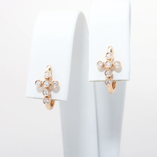 Picture of 14k Rose Gold & Diamond Cross Hoop Earrings