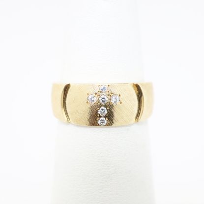 Picture of 14k Textured Yellow Gold & Burnish Set Diamond Cross Ring