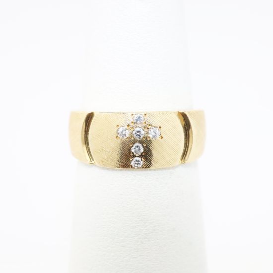 Picture of 14k Textured Yellow Gold & Burnish Set Diamond Cross Ring