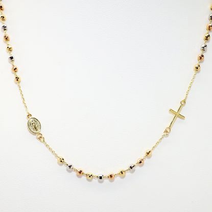 Picture of 14k Tri-Colored Gold Faceted Bead Rosary Inspired Necklace