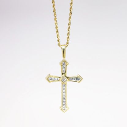 Picture of 14k Yellow Gold & Diamond Cross Pendant with Rope Chain