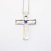 Picture of Platinum & Blue Sapphire Solitaire Cross Pendant Necklace