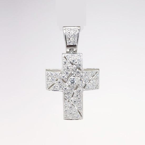 Picture of 14k White Gold & Diamond Cluster Cross Pendant