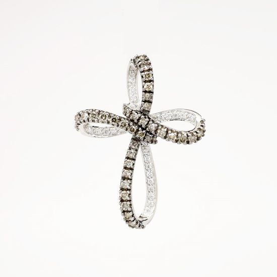 Picture of 14k White Gold with Brown & Colorless Diamonds Knotted Cross Pendant