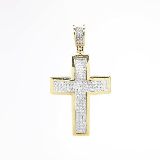 Picture of 10k Yellow Gold & Pavé Set Diamond Cross Pendant