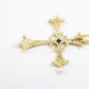 Picture of 14k Yellow Gold, Cobalt Enamel, Diamond, Pearl & Sapphire Renaissance Revival Cross Pendant Necklace