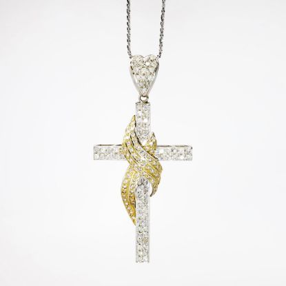 Picture of 14k Two-Tone Gold & Pavé Set  Diamond Cross Pendant Necklace