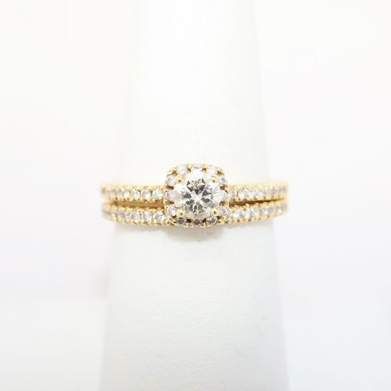 Picture of 14k Yellow Gold & Diamond Halo Bridal Ring Set