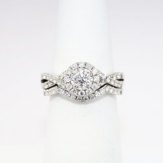 Picture of 14k White Gold & Diamond Conjoined Engagement & Wedding Band