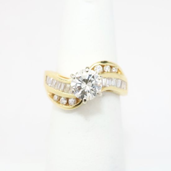 Picture of 14k Yellow Gold & 1.00ct Diamond Solitaire Ring with Baguette Cut Accents