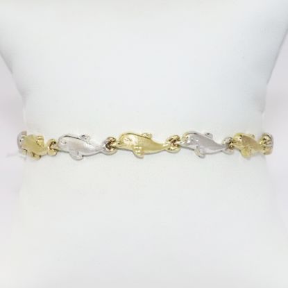 Picture of 10k Two-Tone Textured Gold Dolphin Link Bracelet