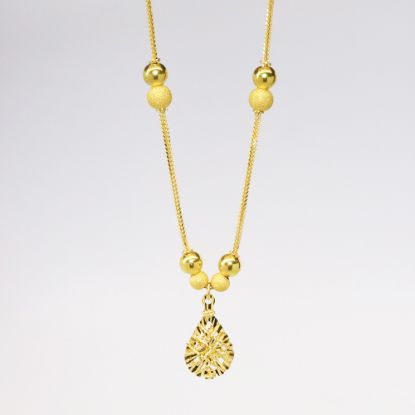 Picture of 22k Yellow Gold Beaded Necklace with Pierced Teardrop Pendant