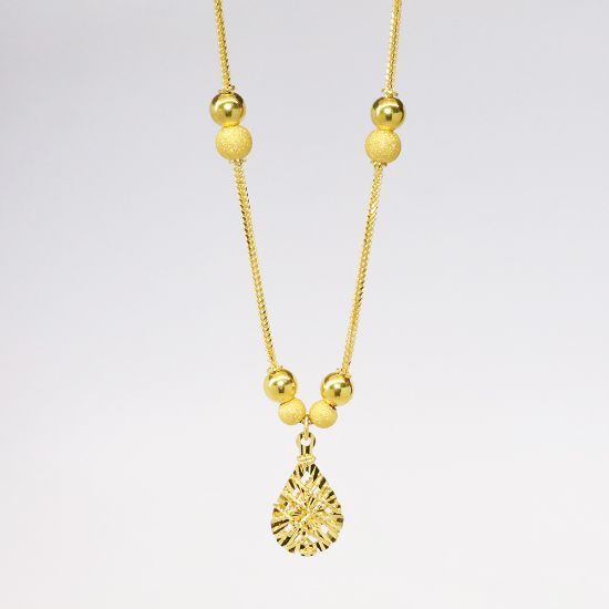 Picture of 22k Yellow Gold Beaded Necklace with Pierced Teardrop Pendant